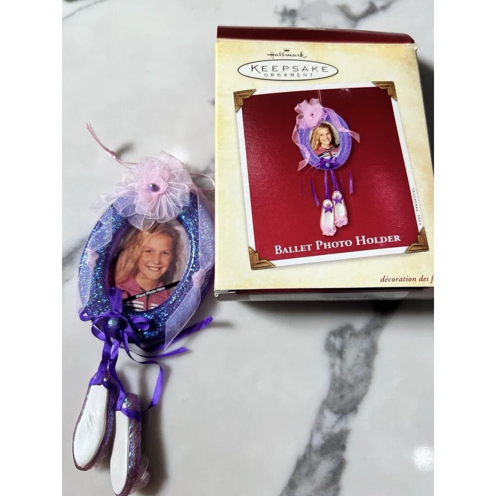 Hallmark Keepsake Ornament Ballet Photo Holder 2002 Ballet Slippers Purple Frame